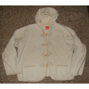 Cream Sz Medium Soft Wool Blend Hooded Roomy Sweater Jacket Pockets LIZ & CO